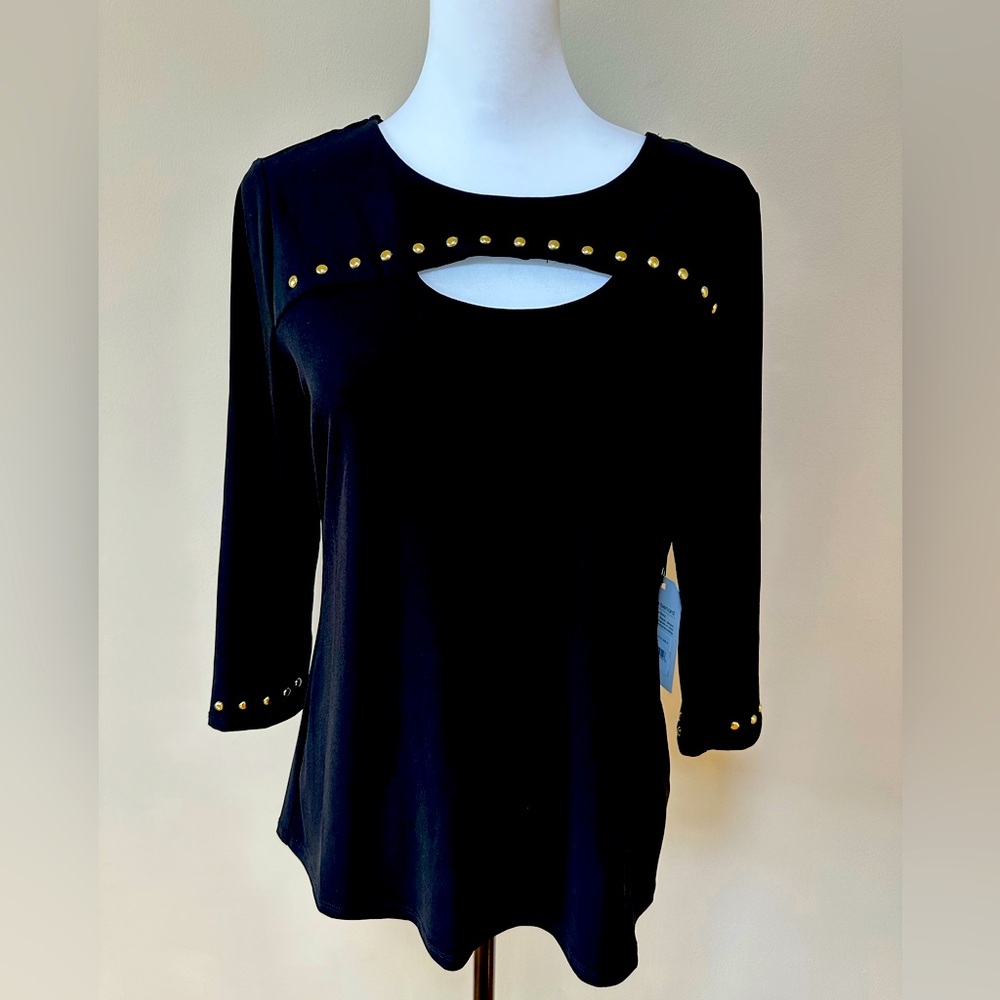 NWT Harve Barnard black gold studded blouse, Size S